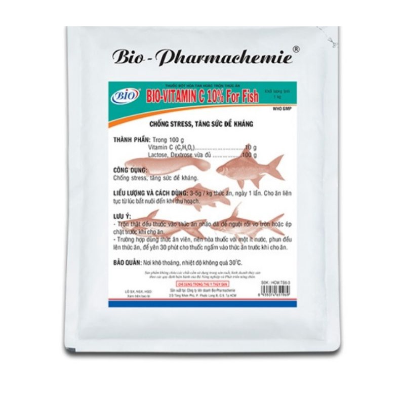 1 gói* 1kg Bio vitamin C 10% for fish tăng đề kháng hsd  23/03/2024