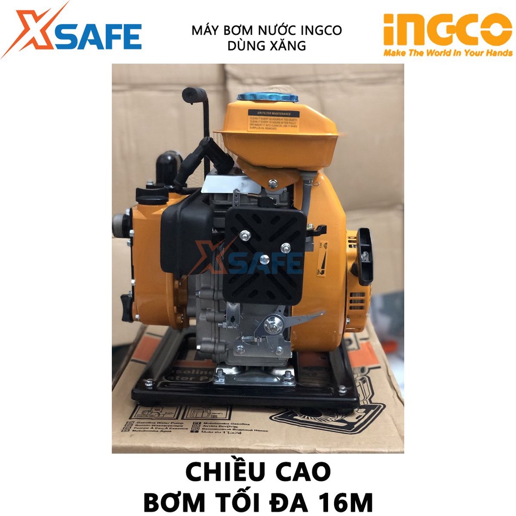 Máy bơm nước dùng xăng INGCO GWP102 Máy bơm chiều cao bơm 16m, lưu lượng bơm 100L/min, dung tích xilanh 105cc - [XSAFE]