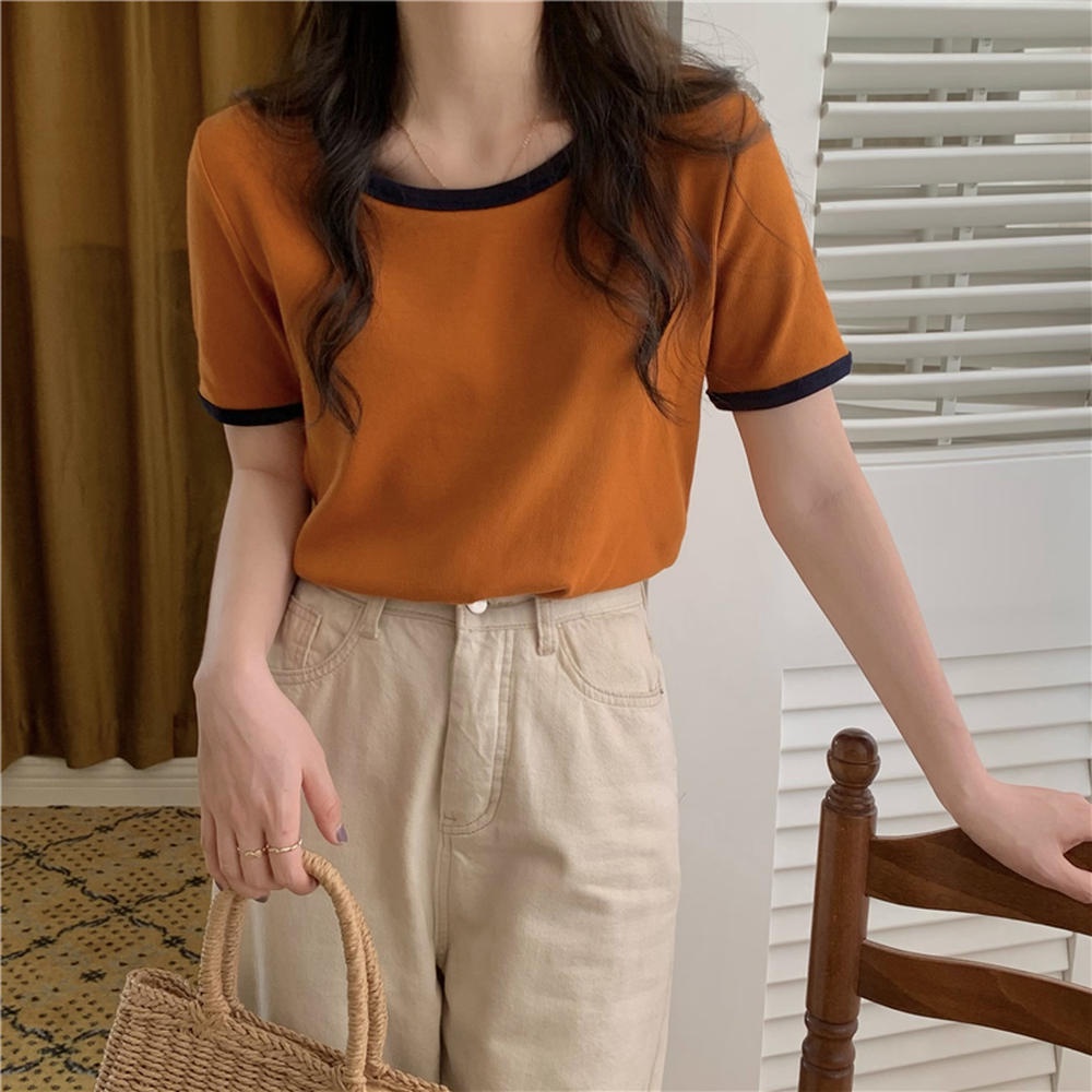 Áo Thun Ngắn Tay Cổ Tròn Màu Sắc Tương Phản Thời Trang Mới 50076