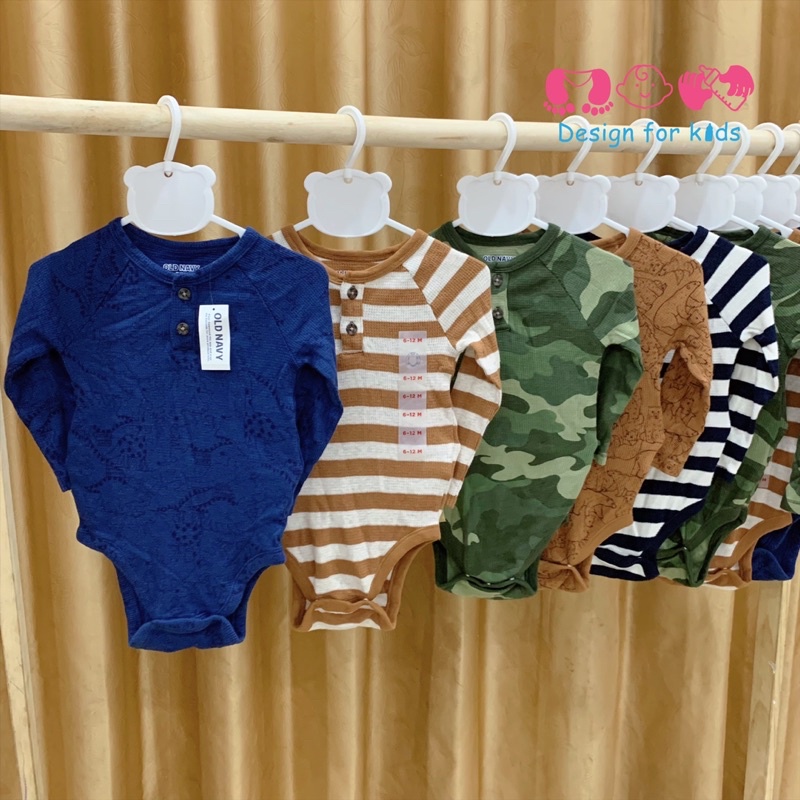 Bodysuit cho bé, body chip dài tay cổ trụ Old.Navy xuất dư vải waffle cao cấp
