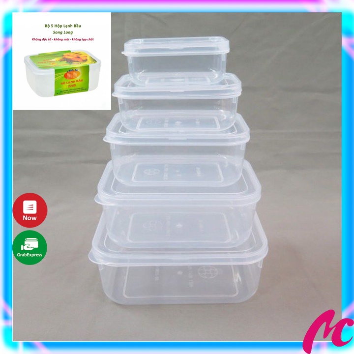 Bộ 5 hộp lạnh bầu Song Long 2288 đựng đồ đông ,đựng thức ăn,các loại hạt,hộp đựng ăn dặm tiện lợi an toàn_MC