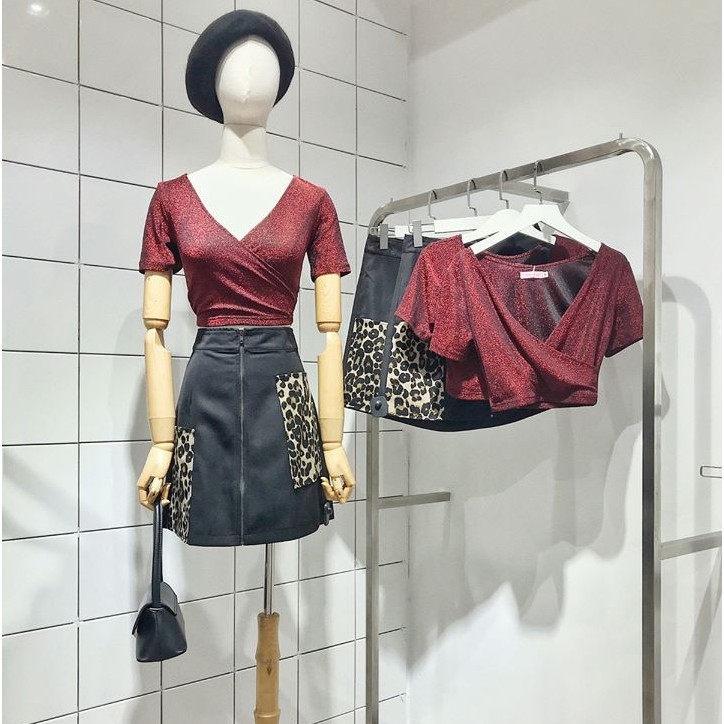 Goût De Jun Chân Váy Đen Đắp Túi Da Beo Farae Skirt