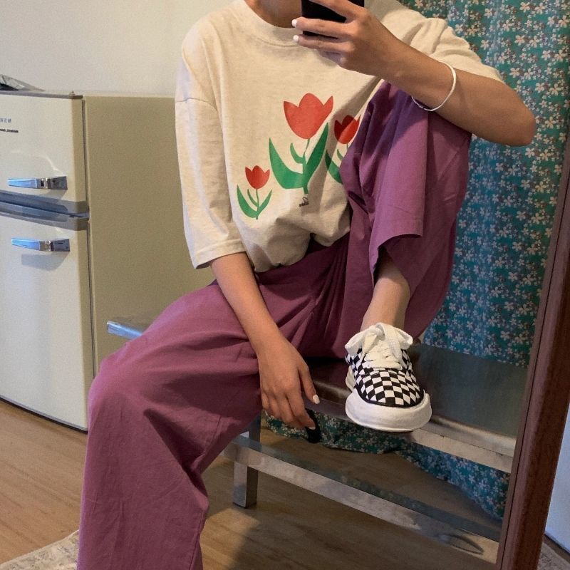 Áo thun nữ tay ngắn cổ tròn 100% cotton phong cách Hàn Quốc