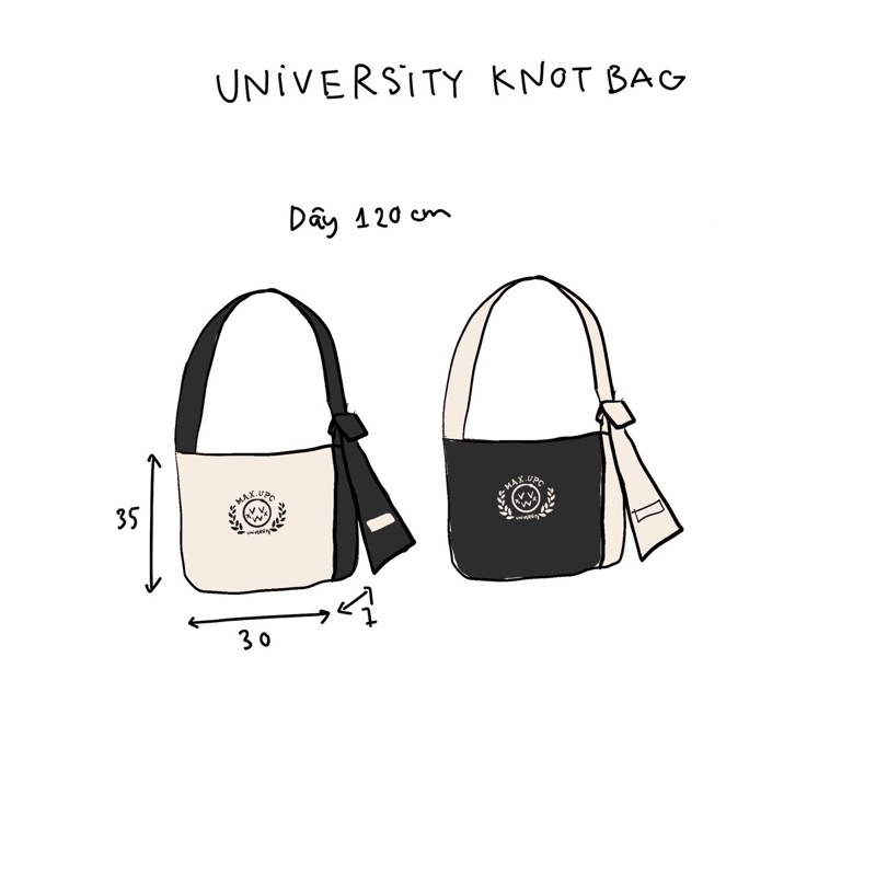 Túi Đeo Chéo Buộc Dây Thêu Logo "University" Vải Canvas