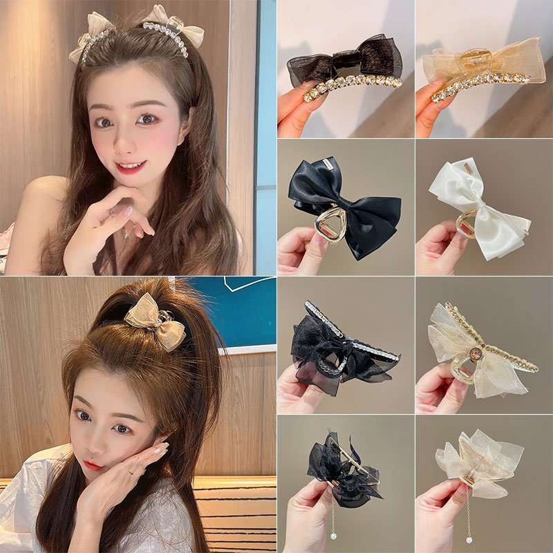 Kẹp Tóc Phối Nơ Lưới Hai Mặt Phong Cách Mới 2022