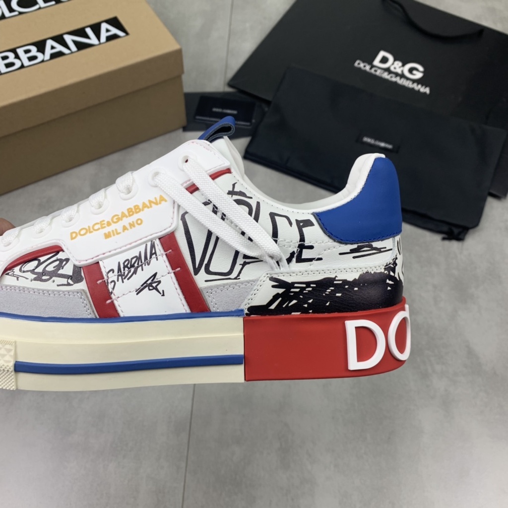 Giày sneaker nam da thật thời trang cao cấp Docle & Gabbana thiết kế họa tiết cá tính, phong cách trẻ trung, năng động