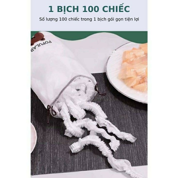 Màng Bọc Thực Phẩm Co Giãn Siêu Dai Có Chun - Túi Gấu Set 100 Chiếc Bảo Quản Thực PhẩmDuashop