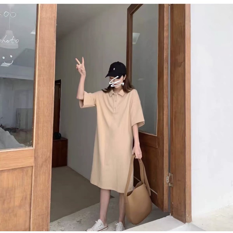[ẢNH THẬT/HÀNG SẴN], Váy polo dáng dài rộng- Váy cổ đức style ulzzang Maina