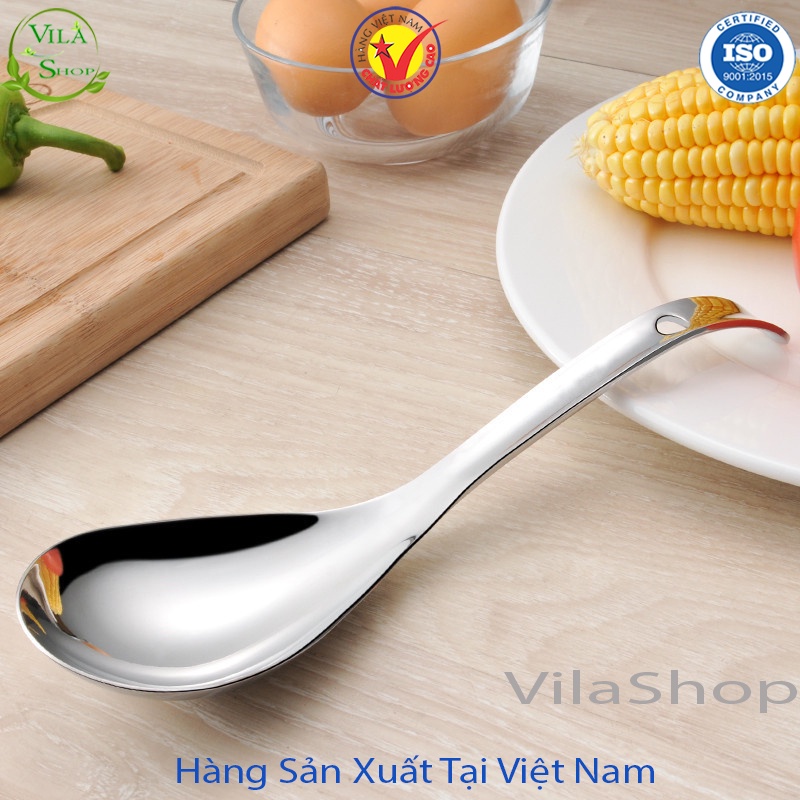 Muỗng Inox, Muỗng Múc Canh Inox Cán Cong Trơn 25.5 cm &amp; Cán Thẳng 22.5 cm Chính Hãng Việt Nhật Sản Xuất Trong Nước