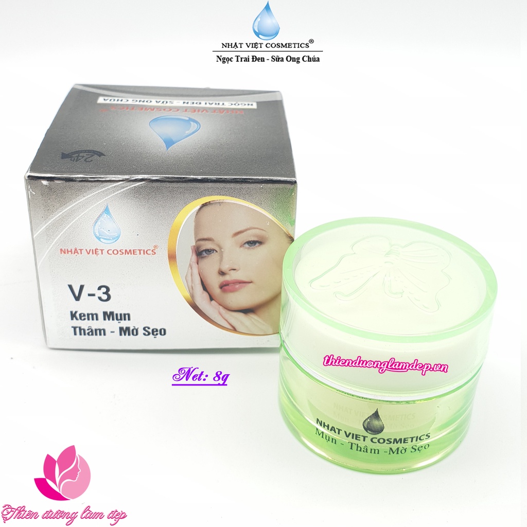 Kem Mụn thâm mờ sẹo V3 Ngọc trai đen - Sữa ong chúa NHẬT VIỆT 6g