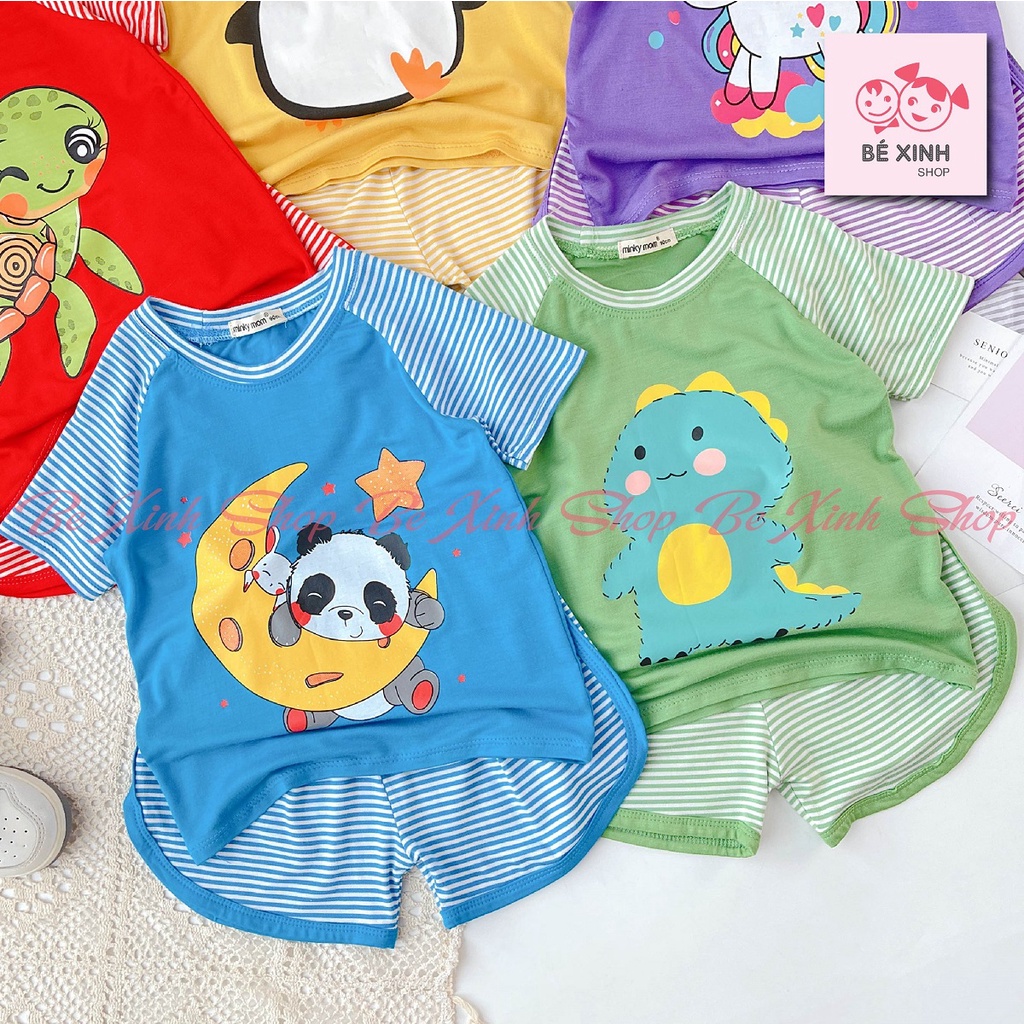 Bộ Quần Áo Cộc Tay Thun Lạnh Cho Trẻ Em Trai Gái Minky Mom  Set Quần Áo Thun Lạnh Cho Bé Trai Gái CỘC NGỰA RÙA