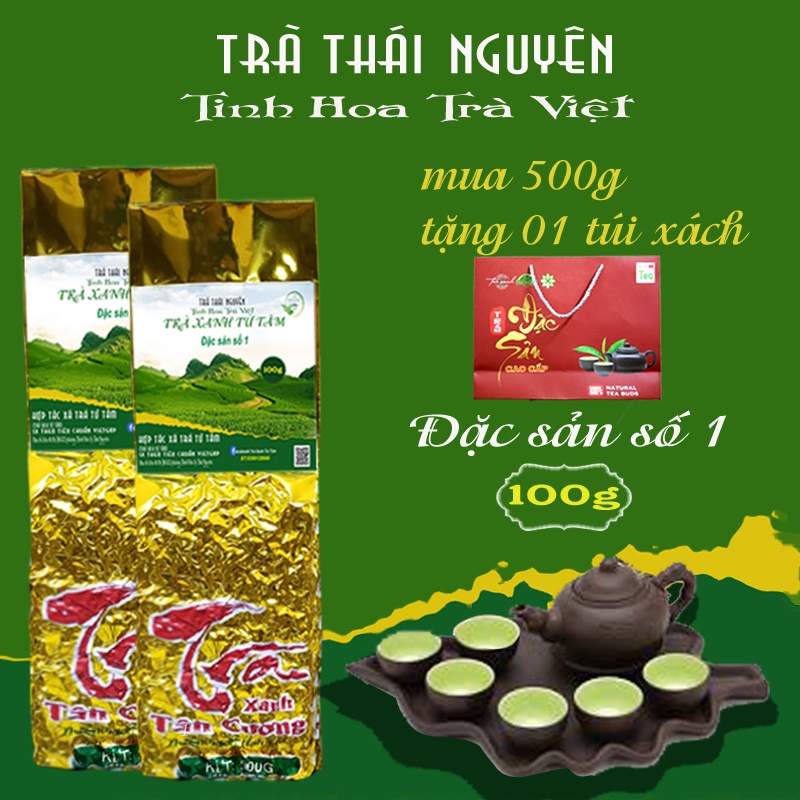 Trà xanh thái nguyên trà từ tâm đăc biệt số 1 gói 100g Trà từ tâm  500g=5gói 100gTúi xách giấy hộp trà xanh tân cương