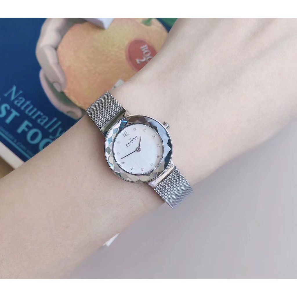 đồng hồ nữ skagen 456sss màu trắng size 28mm dong ho nu