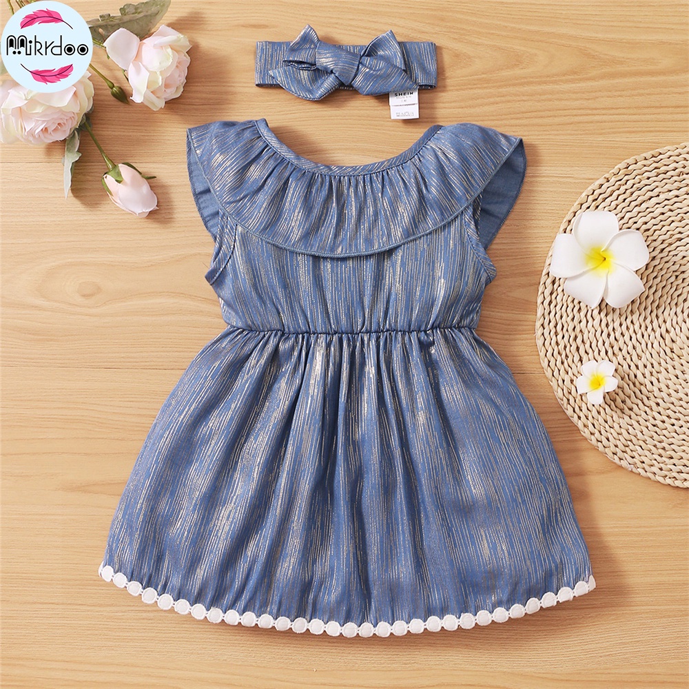 Đầm chữ A MIKRDOO tay cánh sen kèm băng đô thời trang mùa hè cho bé gái