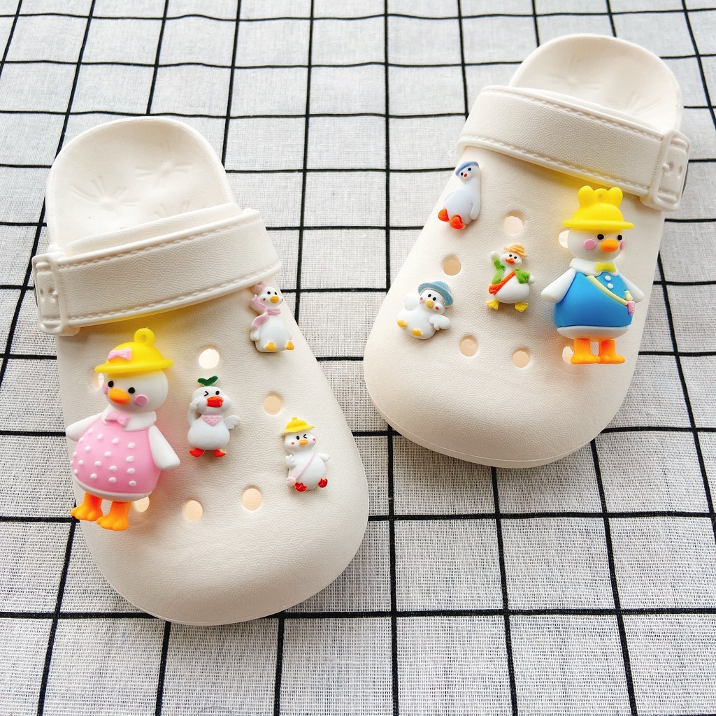 Set 8 Phụ Kiện Trang Trí Giày Crocs Hình Chú Vịt Vàng Đáng Yêu#Loạt Phim Hoạt Hình
