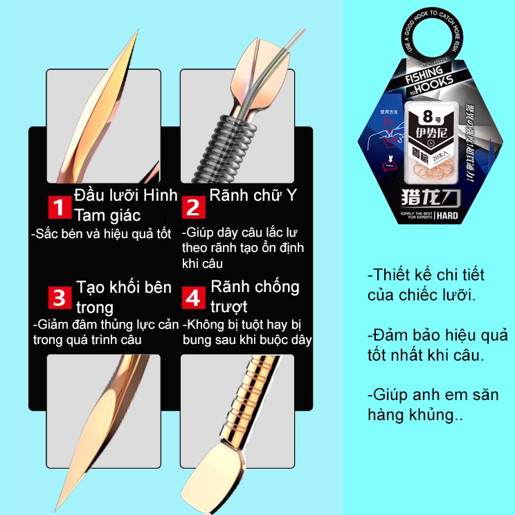 Lưỡi Câu Cá HOÀNG KIM GIÁP Nhật Bản (20 chiếc) Màu Vàng Đồng Siêu Bén Lưỡi Câu Có Ngạnh Siêu Bền Cao Cấp