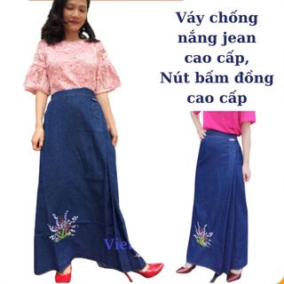 VÁY CHỐNG NẮNG JEAN THÊU HOA VẢI BÒ DÀY