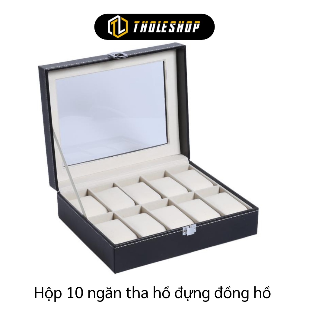 Hộp Đựng Đồng Hồ - Hộp Bảo Quản Đồng Hồ Bọc Da 10 Ngăn Có Khóa Chốt 8748