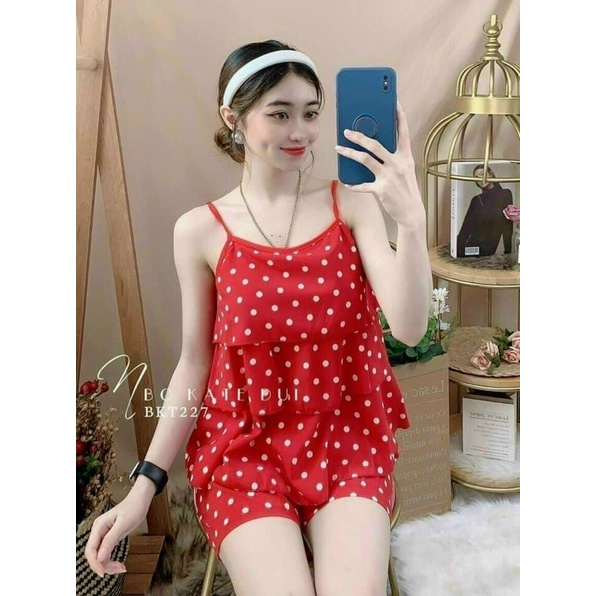 Bộ Ngủ Đùi Lụa Hàn Chấm Bi Form 40-55kg