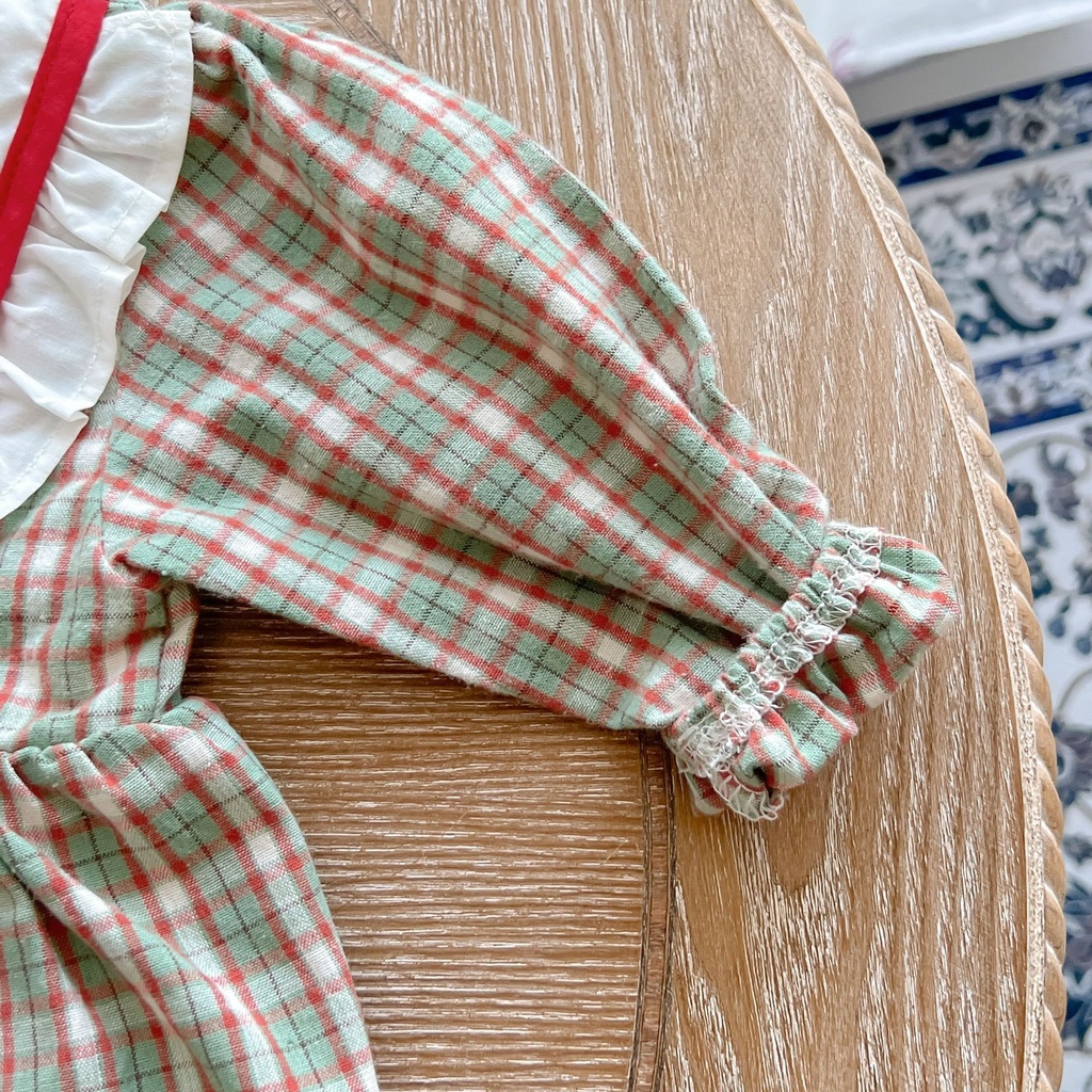 Đầm Công Chúa Họa Tiết Caro Đính Nơ Dễ Thương Thời Trang Mùa Thu Cho Bé Gái