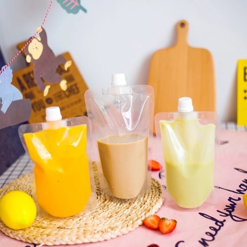 Reusable Reusable Clear Plastic Beverage Bags with Sticker or Funnel