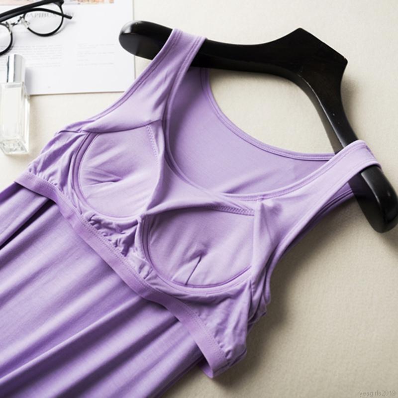 Đầm Ngủ Dáng Dài Có Mút Đệm Ngực Màu Trơn Đơn Giản Thoải Mái Phong Cách Nhật Bản