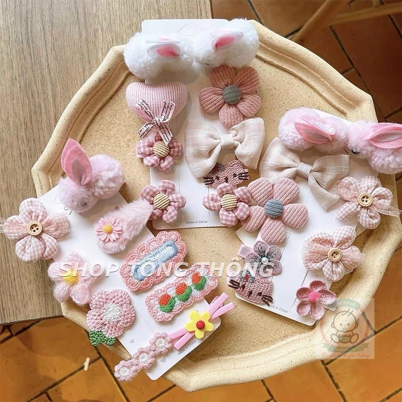 Set 9 Kẹp tóc mẫu mới cho bé gái cute thỏ con to đáng yêu xinh hàng loại 1 cao cấp kẹp không đau hình thật