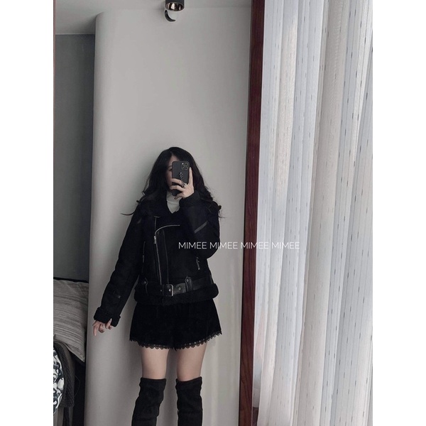 Áo khoác da lộn lót lông mimee