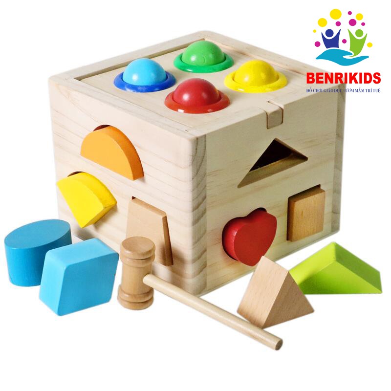 [Mã LIFETOYS1 giảm 30K đơn 99K] [Tặng Bộ 42 Thẻ Flashcard]Hộp Thả Hình Đập Bóng Bằng Gỗ Giúp Bé Học Hình Khối Màu Sắc