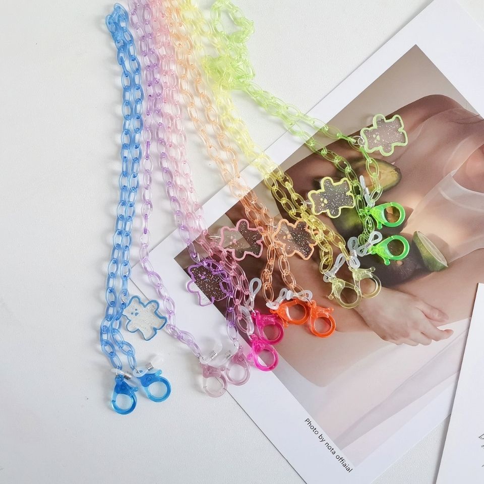 Dây đeo mắt kính chống thất lạc bằng acrylic trong suốt hình gấu hoạt hình đáng yêu