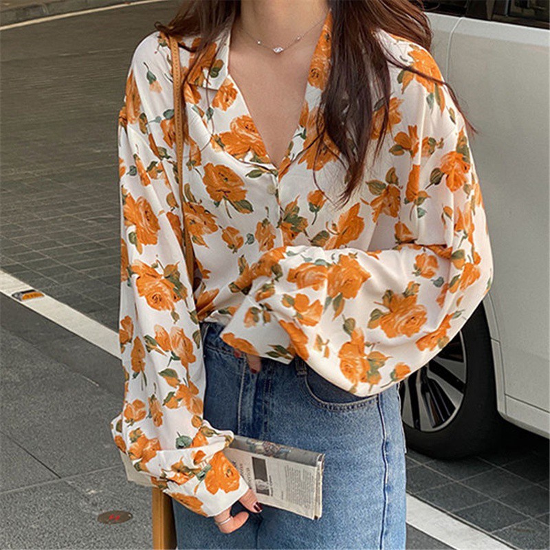 Áo Sơ Mi Nữ ♥️ Tay Dài Hoa Tiết Hoa Hồng Retro Chiffon From Rộng Hàn Quốc - Store 99 | BigBuy360 - bigbuy360.vn