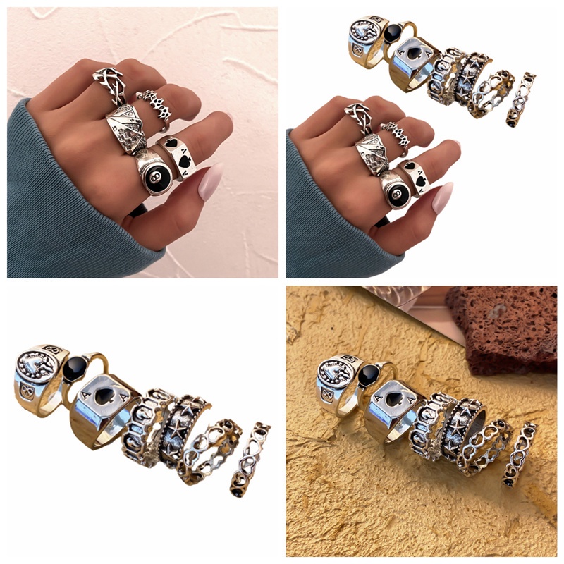 Set 5/7 nhẫn đeo tay kim loại phong cách Hàn Quốc thời trang