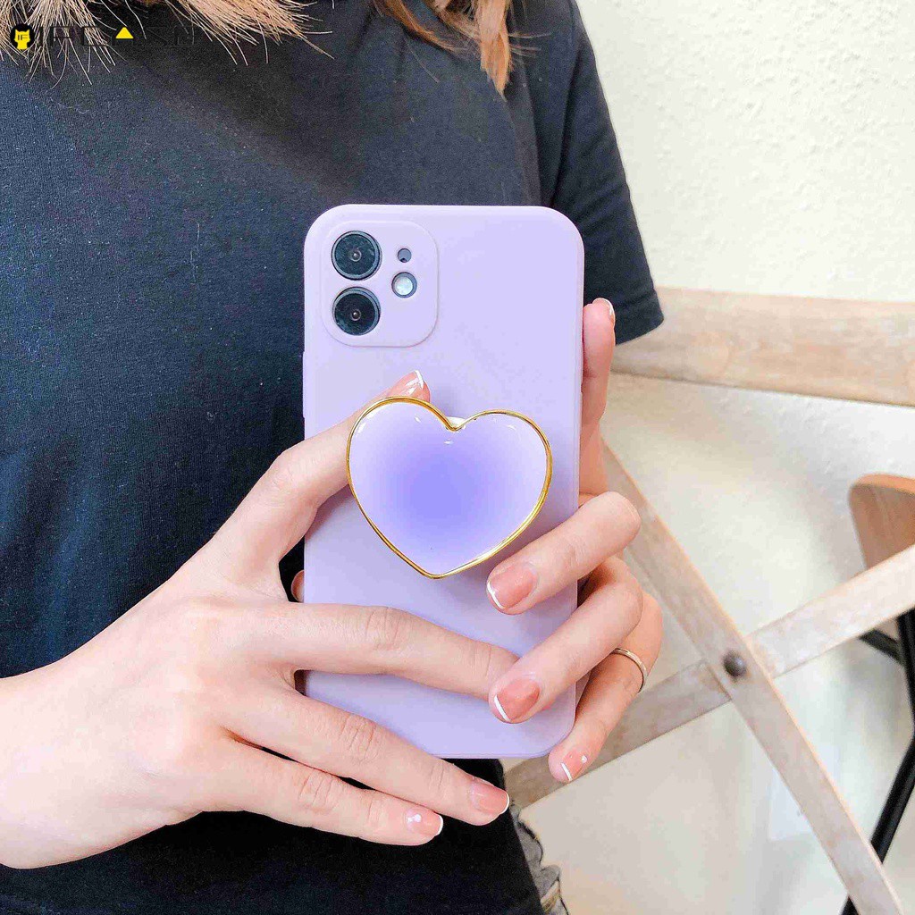 Ốp điện thoại màu hồng/tím có nút đỡ hình trái tim gradient cho iPhone 12 Mini 12 11 Pro Max XS Max XR 7 8 6 6s Plus