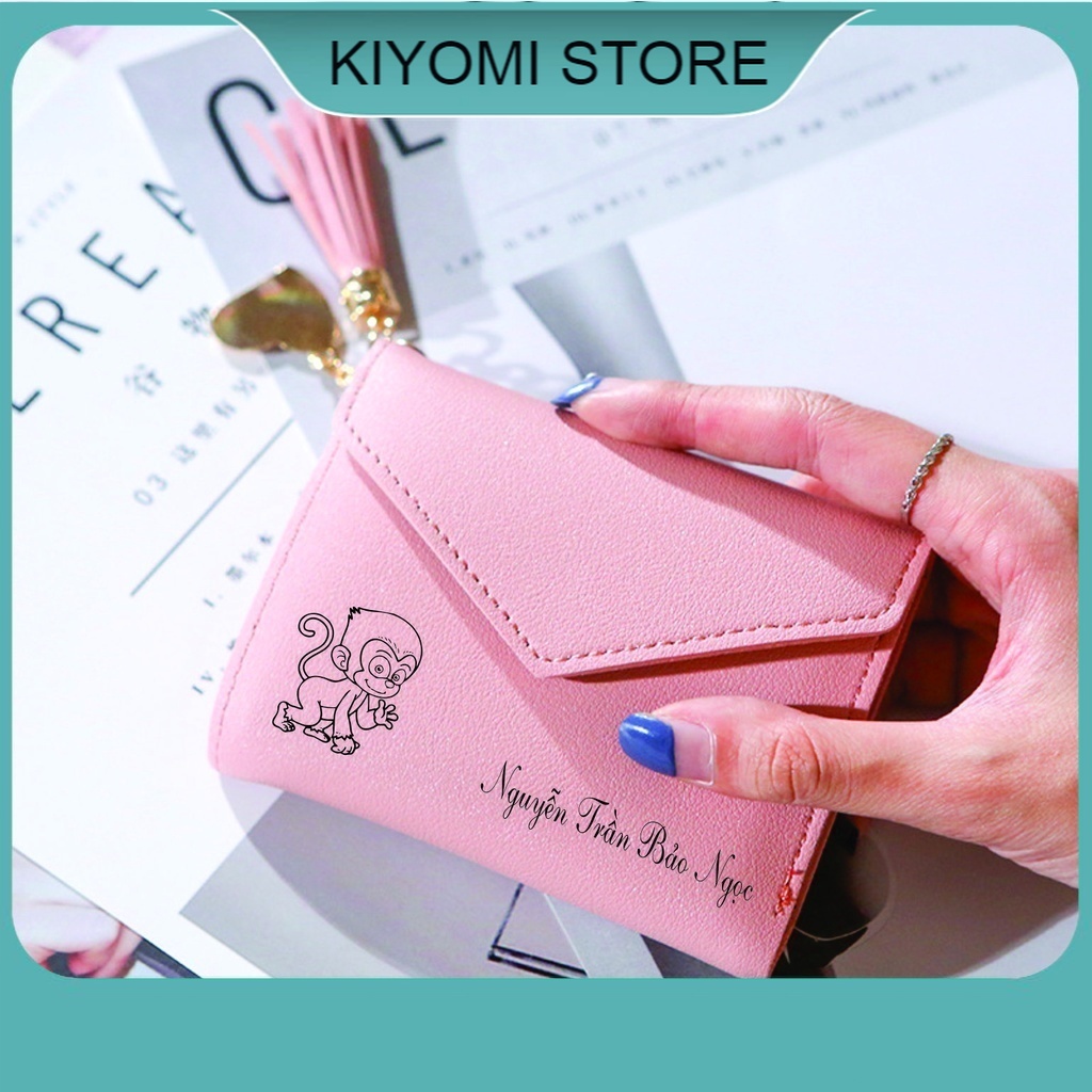 Ví nữ khắc theo yêu cầu mini ngắn cầm tay nhỏ ngọn cao cấp ngắn đẹp sang trọng giá rẻ KIYOMI STORE