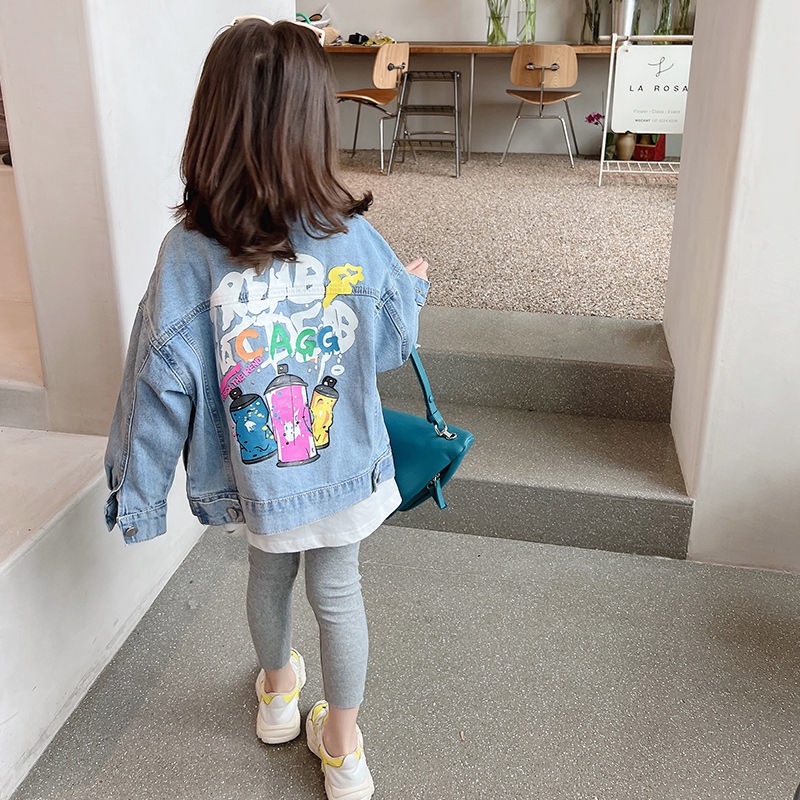 Áo Khoác Denim In Họa Tiết Thời Trang Xuân Thu Cho Bé Gái