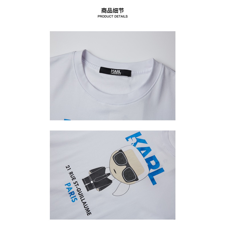 Áo Thun Cotton Tay Ngắn In Họa Tiết Hoạt Hình Karl Lagerfeld Thoải Mái Cho Nữ