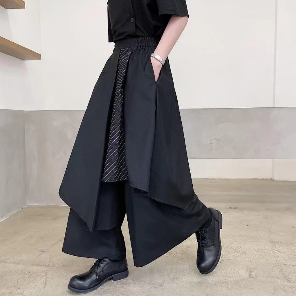 Yohji yamamoto Quần Dài Đến Mắt Cá Chân Dáng Rộng Lệch Tà Kẻ Sọc Phong Cách Đường Phố