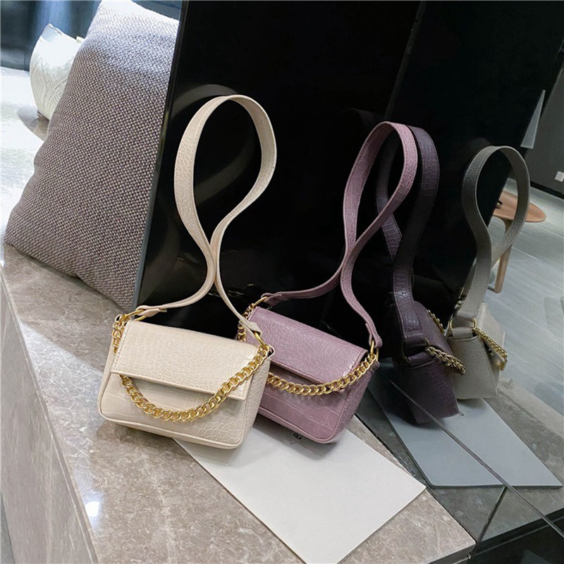 2 Pcs Bag: 1 Pcs Chain Lock Messenger Bag 11X8X6cm & 1 Pcs Underarm Shoulder Bags 24X8X13cm