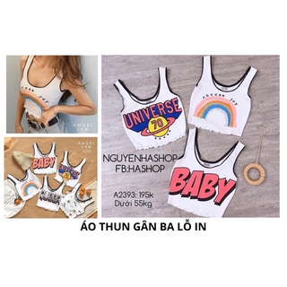 ÁO THUN GÂN BA LỖ CROPTOP IN CHẤT CO GIÃN