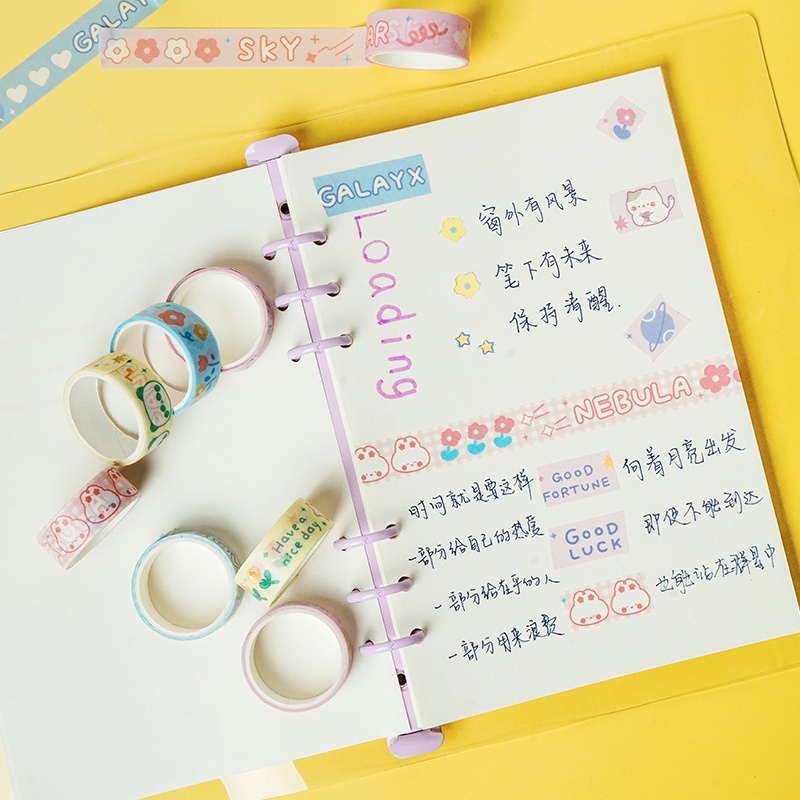 Cuộn băng keo dán trang trí washi DIY họa tiết động vật hoạt hình 12 mẫu tùy chọn đáng yêu