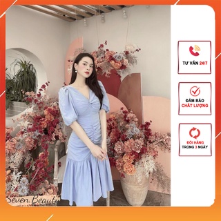 V104 Đầm nữ Váy đuôi cá nữ 7.beautiful  thiết kế xoắn ngực dúm thân eo tay bồng thiết kế chảnh sả phù hợp đi tiệc đi làm