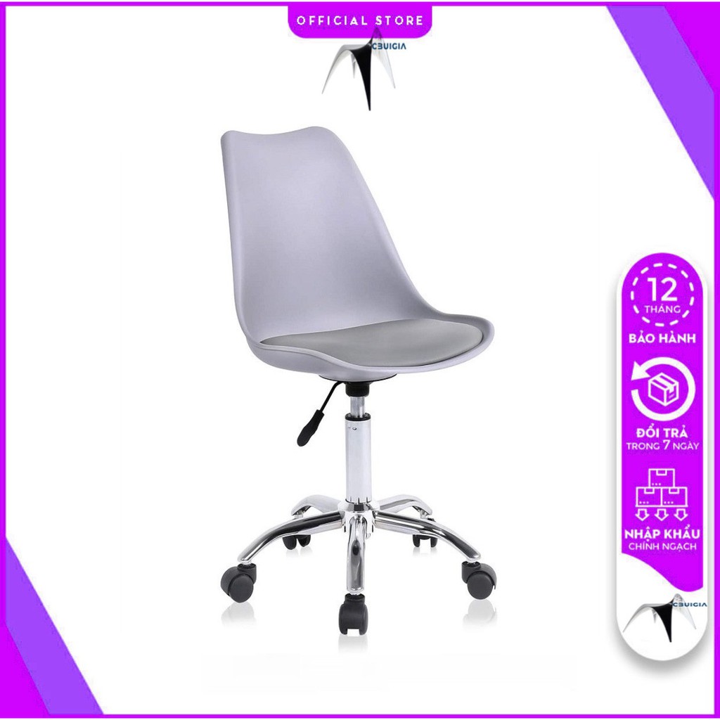 Ghế Eames Chân Xoay Có Bánh Xe Di Chuyển, Ghế Xoay Văn Phòng 360 Độ Inox Nệm Ngồi Bọc Simili Tựa Lưng