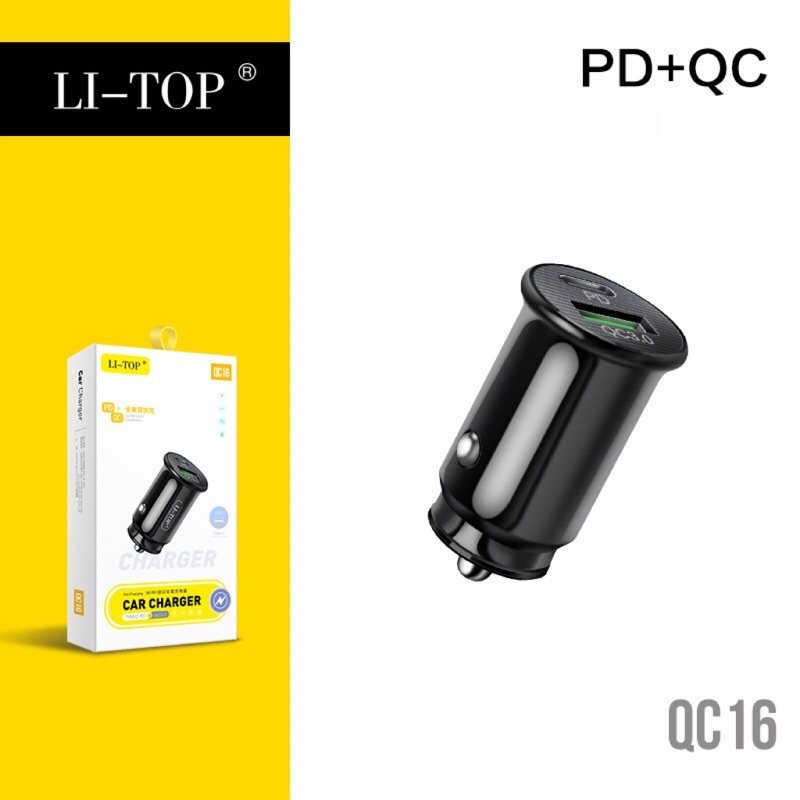 Cốc sạc nhanh ô tô chính hãng LI-TOP công suất đầu ra 20W cổng sạc USB3.0 & cổng type C