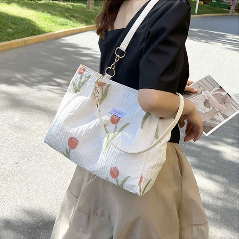 Túi Tote Đeo Vai / Xách Tay Sức Chứa Lớn In Họa Tiết Hoa Có Khóa Kéo Cho Bạn Thân