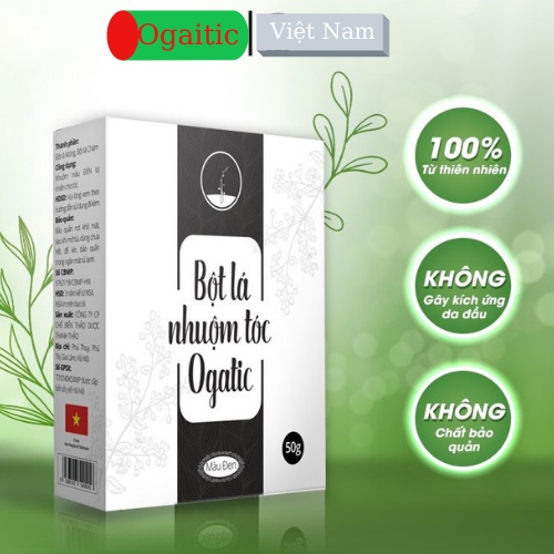 Bột Lá Nhuộm Tóc OGATIC - Nhuộm phủ bạc tóc OGATIC - Hàng Chính Hãng - Từ thảo dược Lá móng - Lá chàm (Hộp 50g)