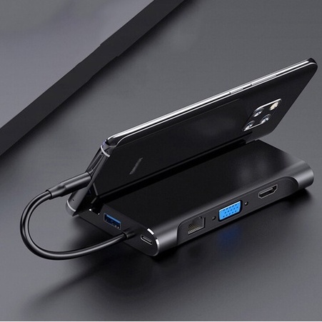 HUB Kiêm Dock Type-C Ra HDMI,VGA,LAN,3 Cổng USB 3.0 Hỗ Trợ Power Delivery