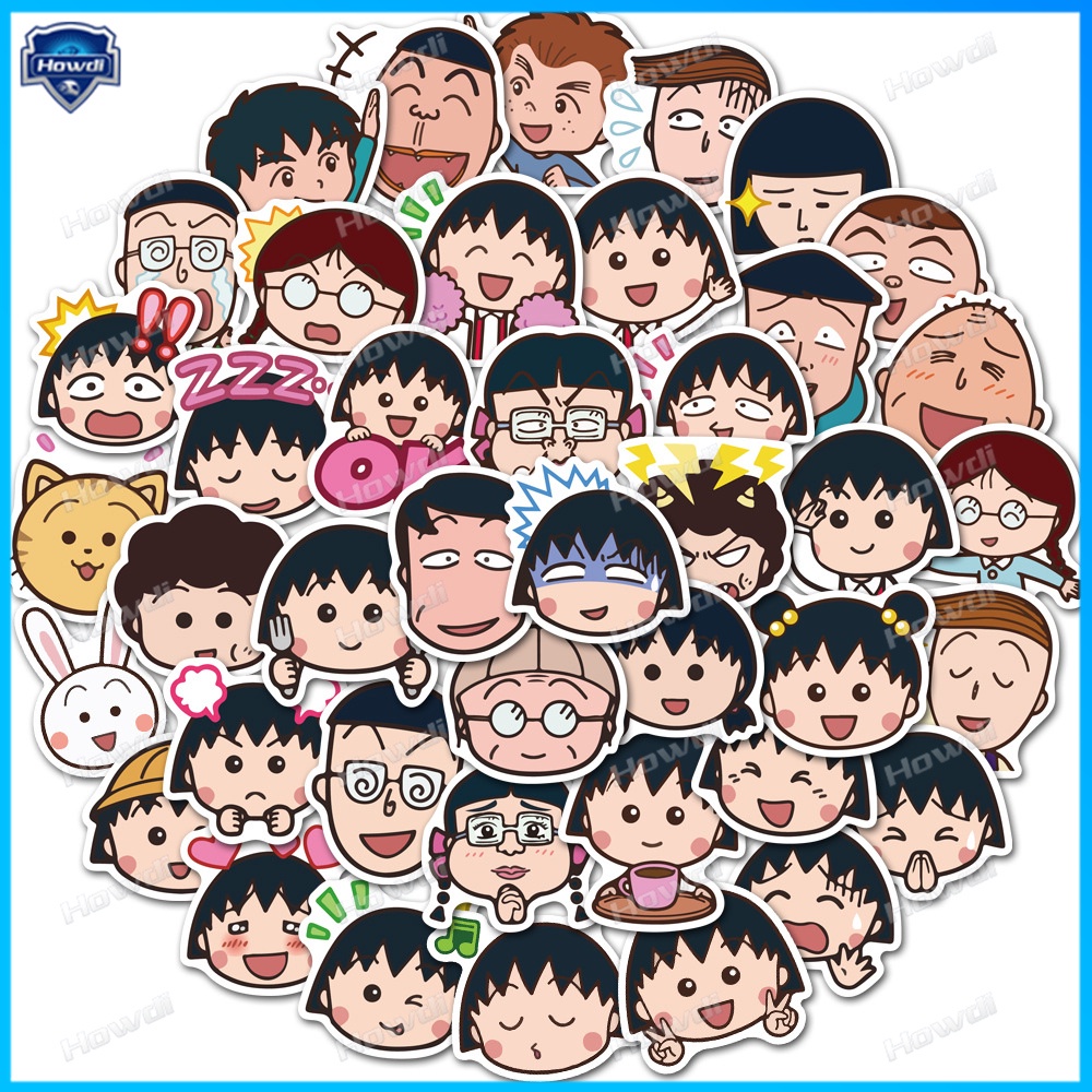 Miếng Dán Trang Trí Mũ Bảo Hiểm / Xe Hơi / Xe Máy Chống Thấm Nước Hình Chibi Maruko-chan Dễ Thương