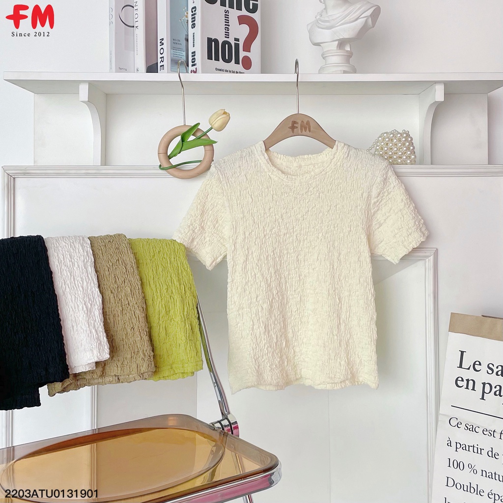 Áo thun xốp nhăn nữ FM Style, áo kiểu basic  cổ tròn thời trang I FM Online 220320600