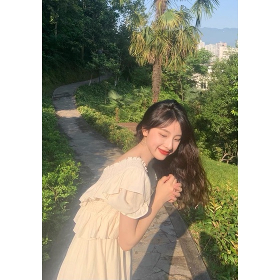 Jane Váy trễ vai mùa hè Phiên bản Hàn Quốc của phong cách retro cổ điển Hepburn