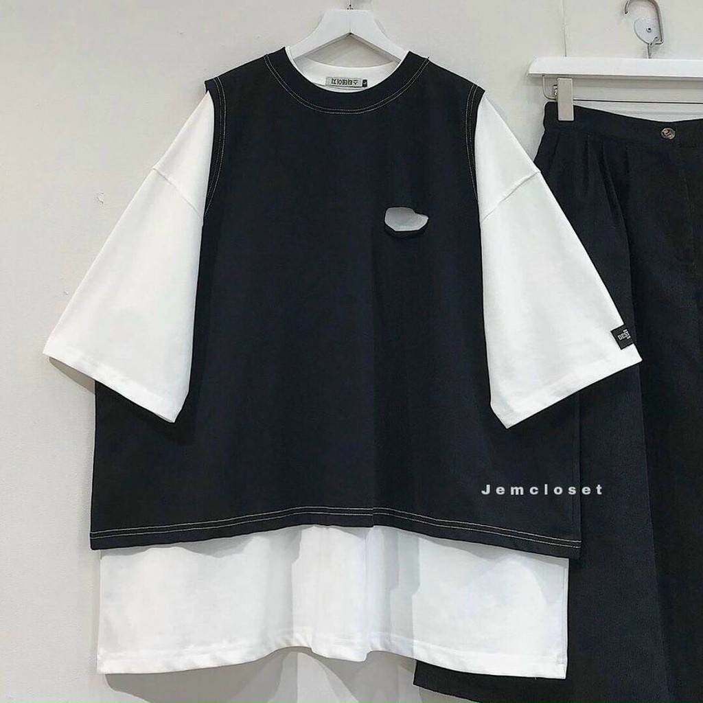 Áo Thun Nữ, Set Áo Phông Trắng mix Gile Đen Siêu Xinh Hàng Loại 1 | BigBuy360 - bigbuy360.vn